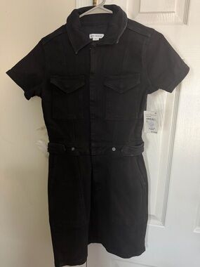Good American Black Short-Sleeve Utility Mini Dress
